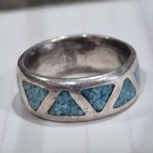 Silver and Turquoise Inlay Women's Ring